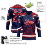 Custom Navy Red-White 3D Splash Art Hockey Lace Neck Jersey