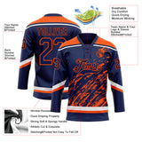 Custom Navy Orange-White 3D Splash Art Hockey Lace Neck Jersey