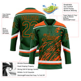 Custom Green Orange-White 3D Splash Art Hockey Lace Neck Jersey
