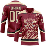 Custom Crimson City Cream-Black 3D Splash Art Hockey Lace Neck Jersey