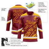 Custom Crimson Gold-White 3D Splash Art Hockey Lace Neck Jersey