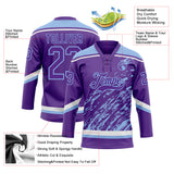 Custom Purple Light Blue-White 3D Splash Art Hockey Lace Neck Jersey