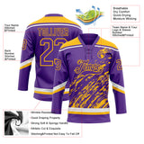 Custom Purple Gold-White 3D Splash Art Hockey Lace Neck Jersey