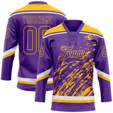 Custom Purple Gold-White 3D Splash Art Hockey Lace Neck Jersey