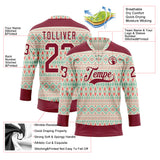 Custom Cream Crimson 3D Pattern Native Americans Tribal Indigenous People Hockey Lace Neck Jersey