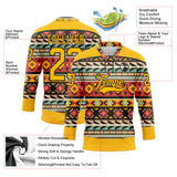 Custom Gold Black 3D Pattern Native Americans Tribal Indigenous People Hockey Lace Neck Jersey