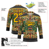 Custom Black Gold 3D Pattern Native Americans Tribal Indigenous People Hockey Lace Neck Jersey