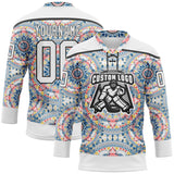 Custom White Black 3D Pattern Native Americans Tribal Indigenous People Hockey Lace Neck Jersey
