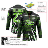 Custom Camo Aurora Green Black-White 3D Camouflage Claw Mark Hockey Lace Neck Jersey
