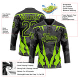 Custom Camo Black-Neon Green 3D Camouflage Hockey Lace Neck Jersey