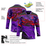 Custom Camo Black Purple-Fire Red 3D Camouflage Grunge Hockey Lace Neck Jersey