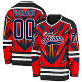 Custom Black Navy Red Orange-White 3D Pattern Cyber Mecha E-sport Hockey Jersey
