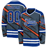 Custom Gray Royal Orange Black-White 3D Pattern Cyber Mecha E-sport Hockey Jersey