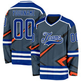 Custom Gray Royal Orange Black-White 3D Pattern Cyber Mecha E-sport Hockey Jersey