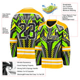 Custom Gold Black Green Gray-White 3D Pattern Cyber Mecha E-sport Hockey Jersey