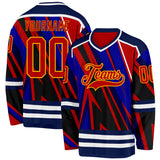 Custom Blue Red Navy Yellow-White 3D Pattern Cyber Mecha E-sport Hockey Jersey