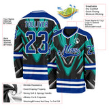 Custom Black Royal Green Gray-White 3D Pattern Cyber Mecha E-sport Hockey Jersey