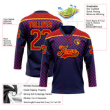 Custom Red Navy-Gold 3D Pattern Abstract Gradient Halftone Hockey Lace Neck Jersey