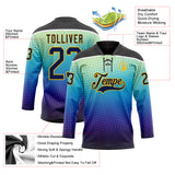 Custom Black Navy Blue Gold-White 3D Pattern Abstract Gradient Halftone Hockey Lace Neck Jersey