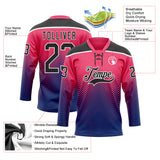 Custom Neon Pink Black Blue-White 3D Pattern Abstract Gradient Halftone Hockey Lace Neck Jersey