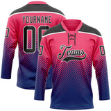 Custom Neon Pink Black Blue-White 3D Pattern Abstract Gradient Halftone Hockey Lace Neck Jersey
