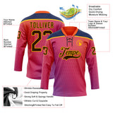 Custom Orange Brown Red Navy-Gold 3D Pattern Abstract Gradient Halftone Hockey Lace Neck Jersey