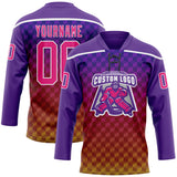 Custom Purple Hot Pink Old Gold-White 3D Pattern Abstract Gradient Halftone Hockey Lace Neck Jersey
