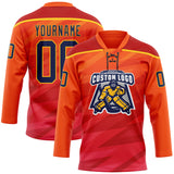 Custom Orange Navy Red-Gold 3D Pattern Abstract Gradient Halftone Hockey Lace Neck Jersey