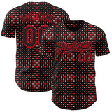 Custom Black Fire Red Valentine's Day Love Heart Authentic Baseball Jersey