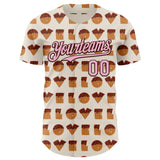 Custom Cream Light Pink-Brown Valentine's Day Love Heart Authentic Baseball Jersey