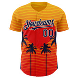 Custom Yellow Navy Orange-Cream Valentine's Day Gradient Coconut Trees Authentic Baseball Jersey