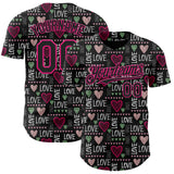 Custom Black Hot Pink Valentine's Day Love Heart Authentic Baseball Jersey