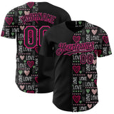 Custom Black Hot Pink Valentine's Day Love Heart Authentic Baseball Jersey