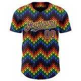 Custom Black Purple-Light Yellow Valentine's Day Love Heart Pride Month Love Is Love Authentic Baseball Jersey