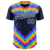 Custom Navy White Valentine's Day Love Heart Pride Month Love Is Love Authentic Baseball Jersey