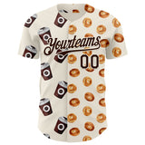 Custom Cream Brown Valentine's Day Bagel Meets Coffee Authentic Baseball Jersey