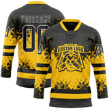 Custom Black Yellow-White 3D Pattern Abstract Splatter Paint Hockey Lace Neck Jersey
