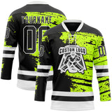 Custom Black Green-White 3D Pattern Abstract Splatter Paint Hockey Lace Neck Jersey