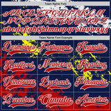 Custom Navy Red Yellow-White 3D Pattern Abstract Splatter Paint Hockey Lace Neck Jersey