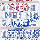 Custom White Thunder Blue-Red 3D Pattern Abstract Splatter Paint Hockey Lace Neck Jersey