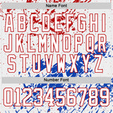 Custom White Red-Thunder Blue 3D Pattern Abstract Splatter Paint Hockey Lace Neck Jersey