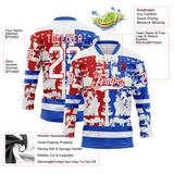 Custom White Thunder Blue-Red 3D Pattern Abstract Splatter Paint Hockey Lace Neck Jersey
