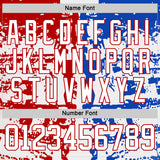 Custom White Thunder Blue-Red 3D Pattern Abstract Splatter Paint Hockey Lace Neck Jersey