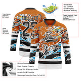 Custom Texas Orange Black Blue Yellow-White 3D Pattern Abstract Splatter Paint Hockey Lace Neck Jersey