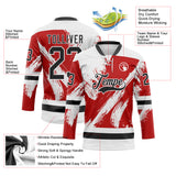 Custom White Black-Red 3D Pattern Abstract Splatter Paint Hockey Lace Neck Jersey