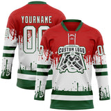 Custom Red White-Green 3D Pattern Abstract Splatter Paint Mexico Christmas Hockey Lace Neck Jersey