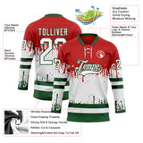 Custom Red White-Green 3D Pattern Abstract Splatter Paint Mexico Christmas Hockey Lace Neck Jersey