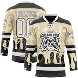 Custom City Cream White-Black 3D Pattern Abstract Splatter Paint Hockey Lace Neck Jersey