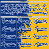 Custom Gold Royal-White 3D Pattern Abstract Splatter Paint Hockey Lace Neck Jersey