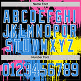 Custom Black Powder Blue Pink Yellow-White 3D Pattern Abstract Splatter Paint Hockey Lace Neck Jersey